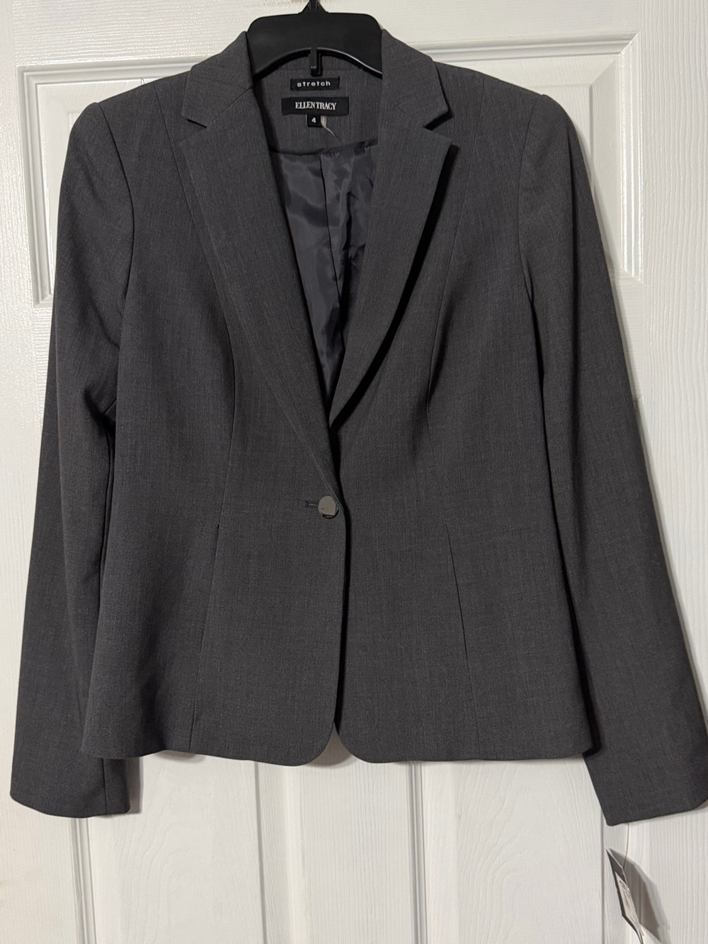 NWT Ellen Tracy Dark Charcoal Gray Single-Button Blazer